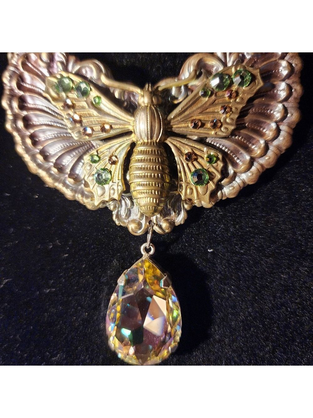 Vintage Butterfly Statement Necklace with Crystal Drop - Picture 11 of 11